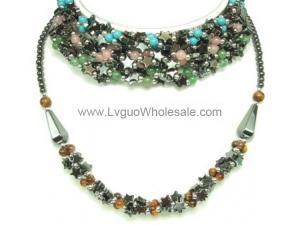 Assorted Colored Hematite Star Beads and Semi-precious Stone Beads Strands Necklace